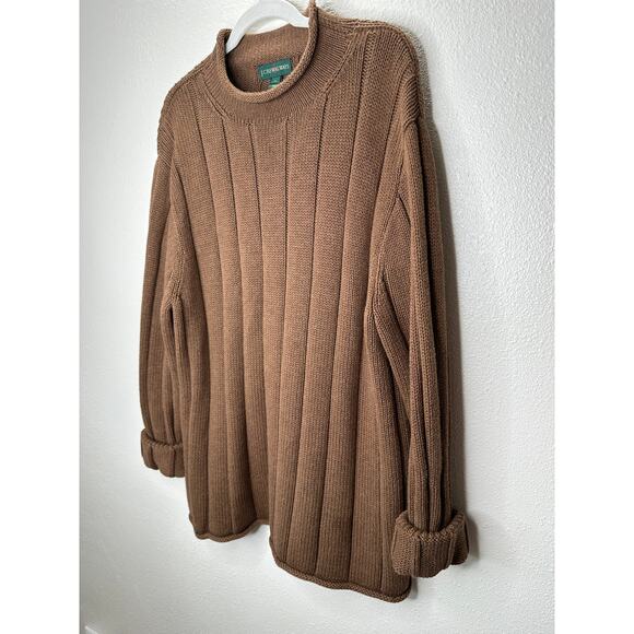J Crew Brown Oversized Stripe Chunky Knit Mock Rolled Neck Sweater XL - Picture 4 of 15